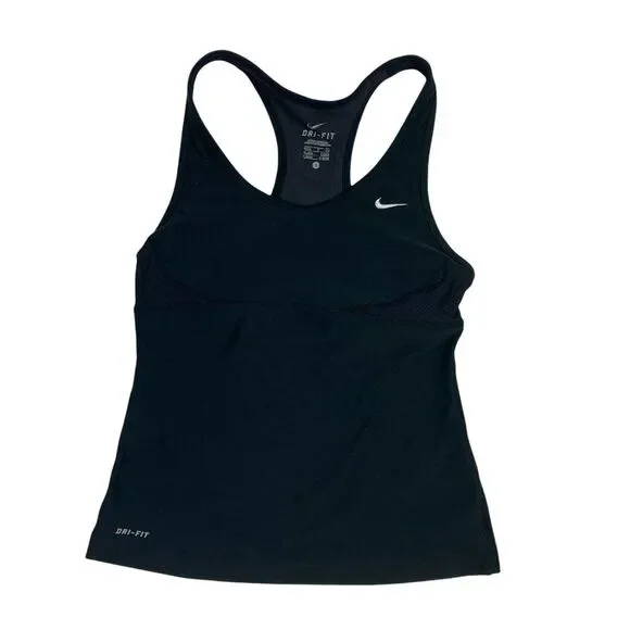 Nike Dri-Fit Small Black Racerback Fitted Athletic Bra Built In Running Aerobics - Picture 1 of 4